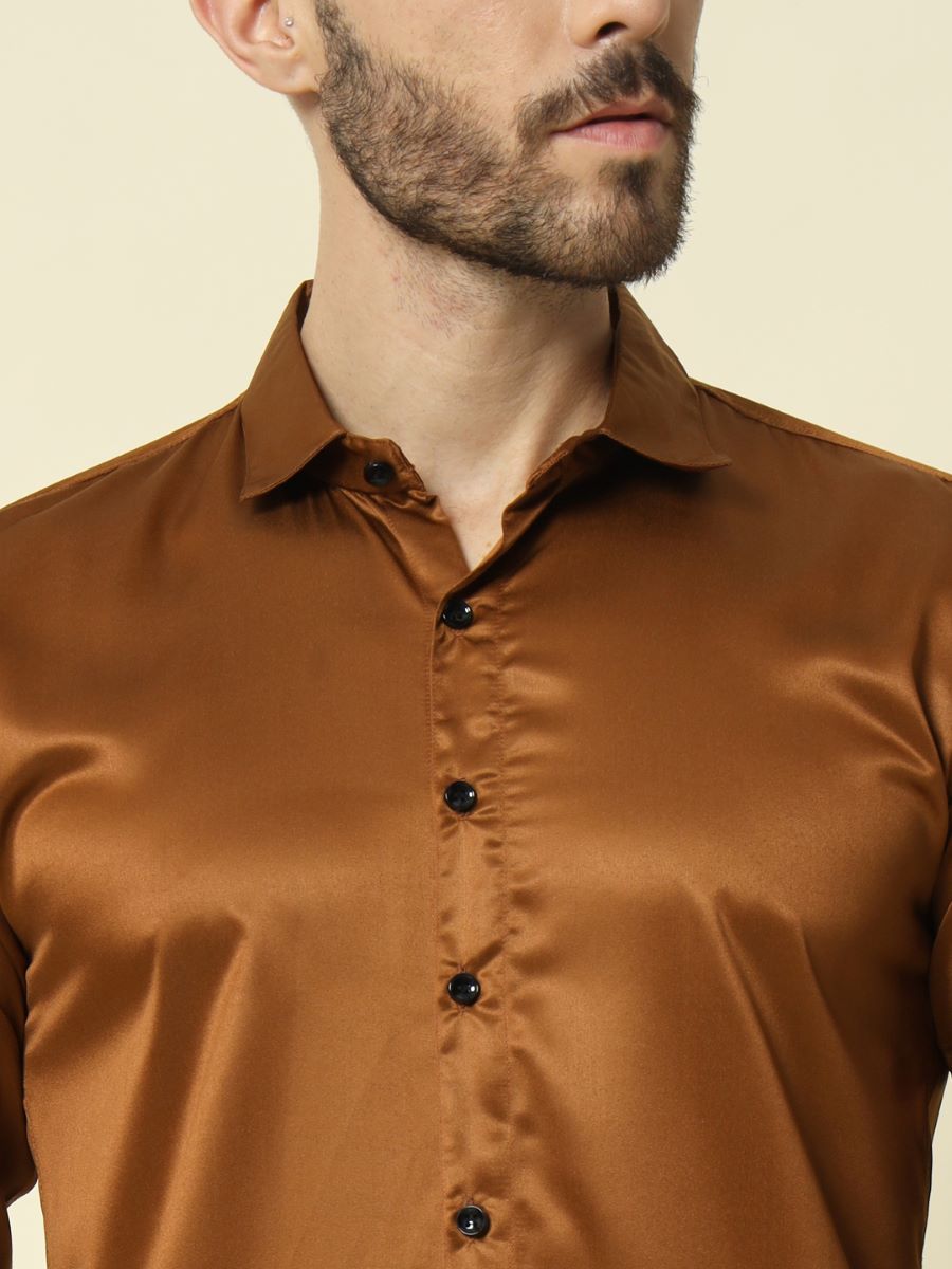 Solid Shiny Solid Brown Shirt For Men.