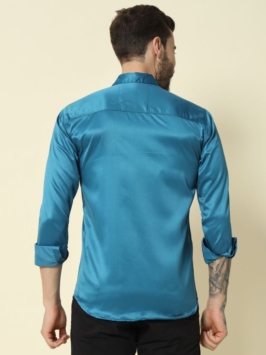 Solid Shiny Solid Teal Shirt For Men.