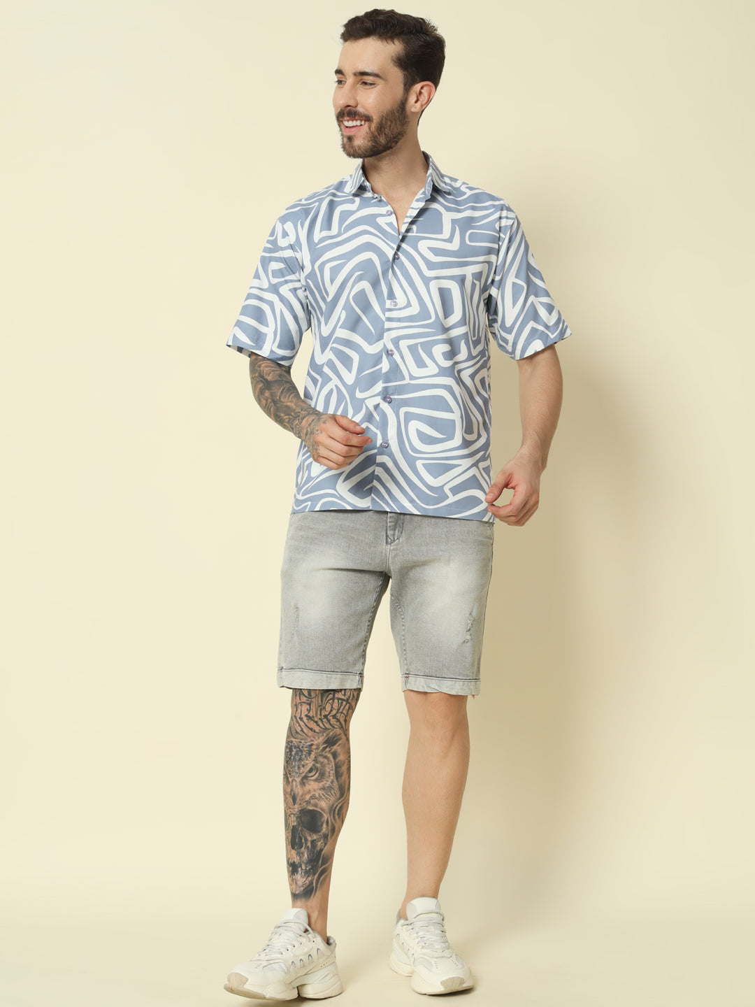 Blue Abstract Printed Shirt For Men.