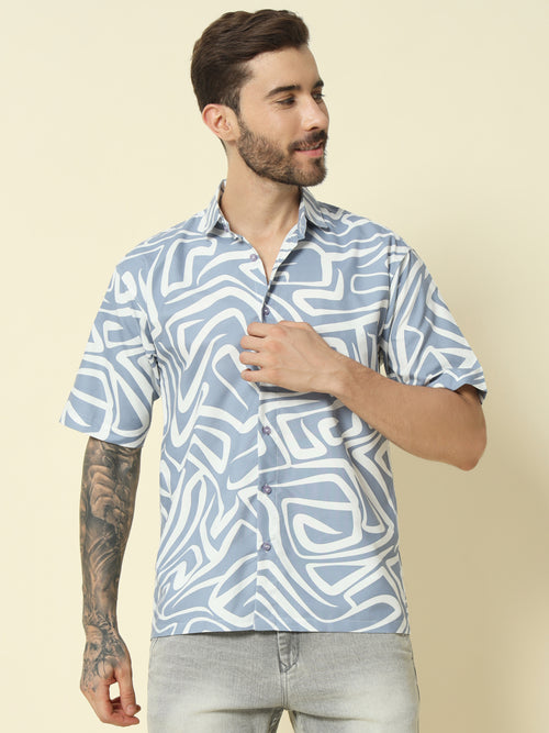 Blue Abstract Printed Shirt For Men.