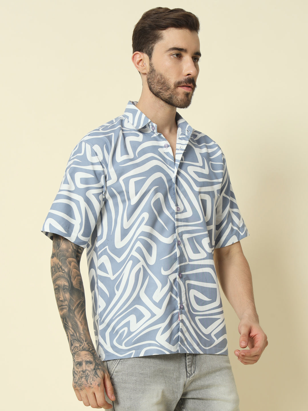 Blue Abstract Printed Shirt For Men.
