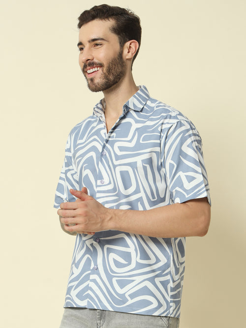 Blue Abstract Printed Shirt For Men.