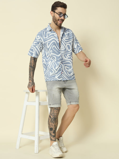 Blue Abstract Printed Shirt For Men.