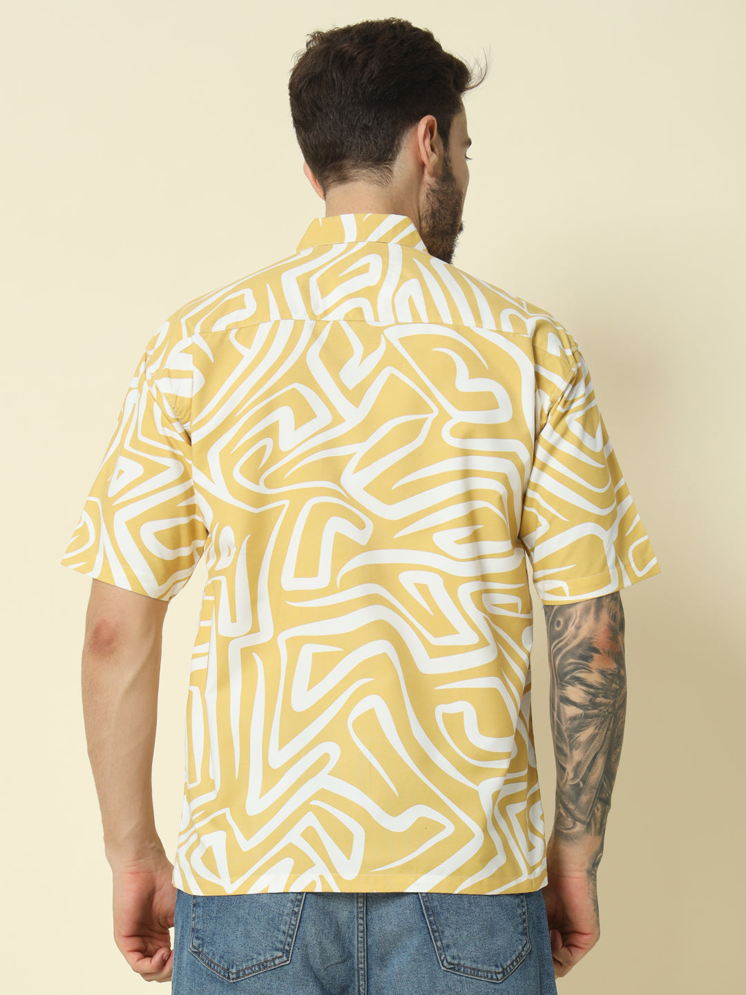 Yellow Abstract Printed Shirt For Men.