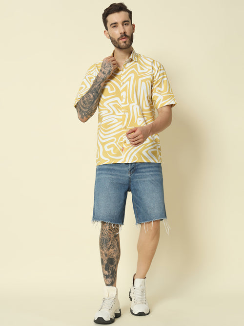 Yellow Abstract Printed Shirt For Men.