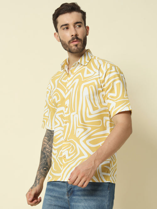 Yellow Abstract Printed Shirt For Men.