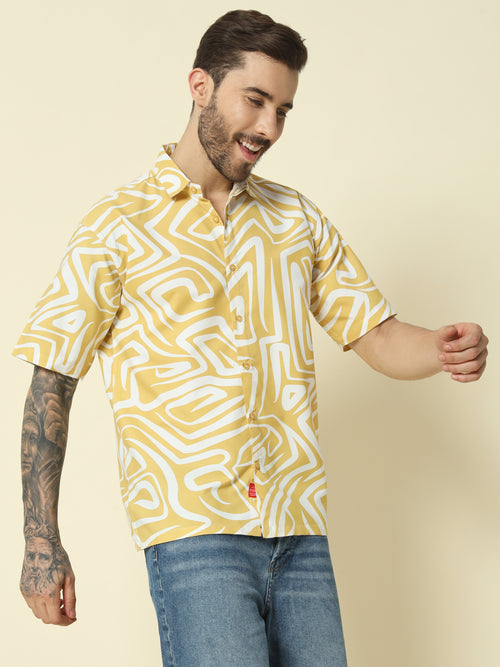 Yellow Abstract Printed Shirt For Men.