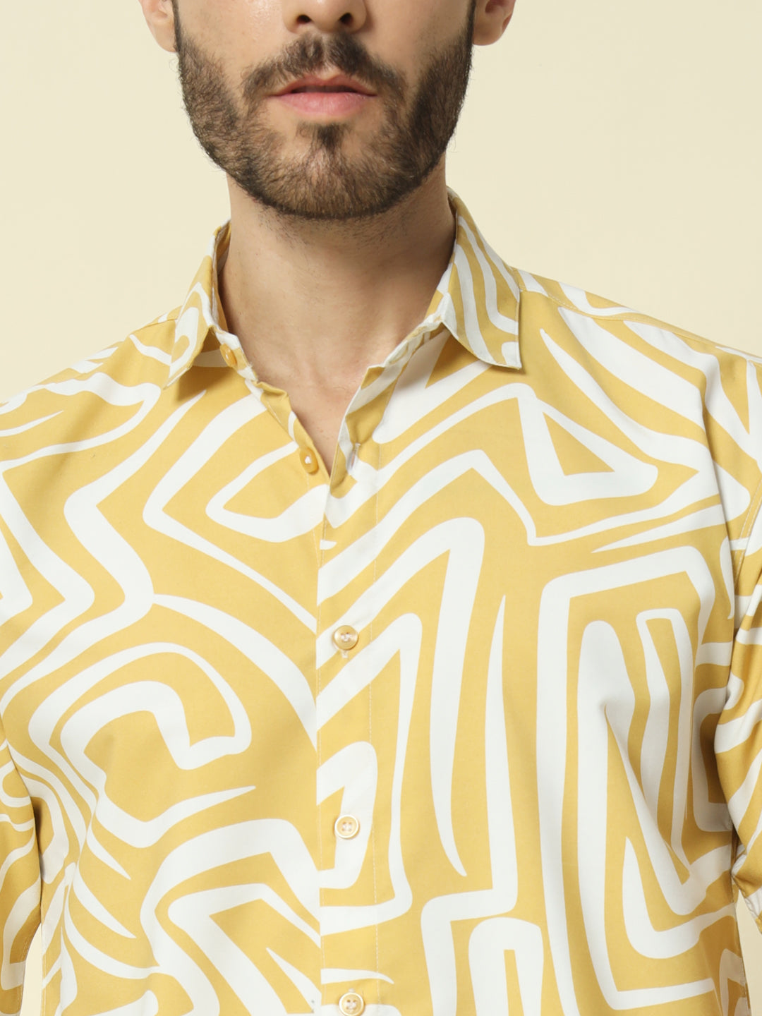 Yellow Abstract Printed Shirt For Men.