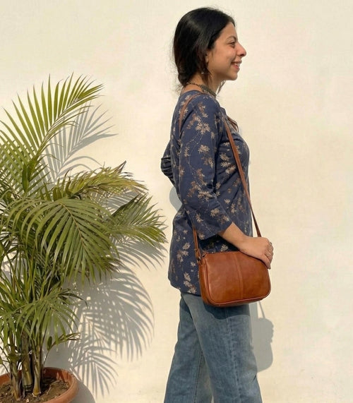 Floral Printed Navy blue Pure Cotton Short Kurti.