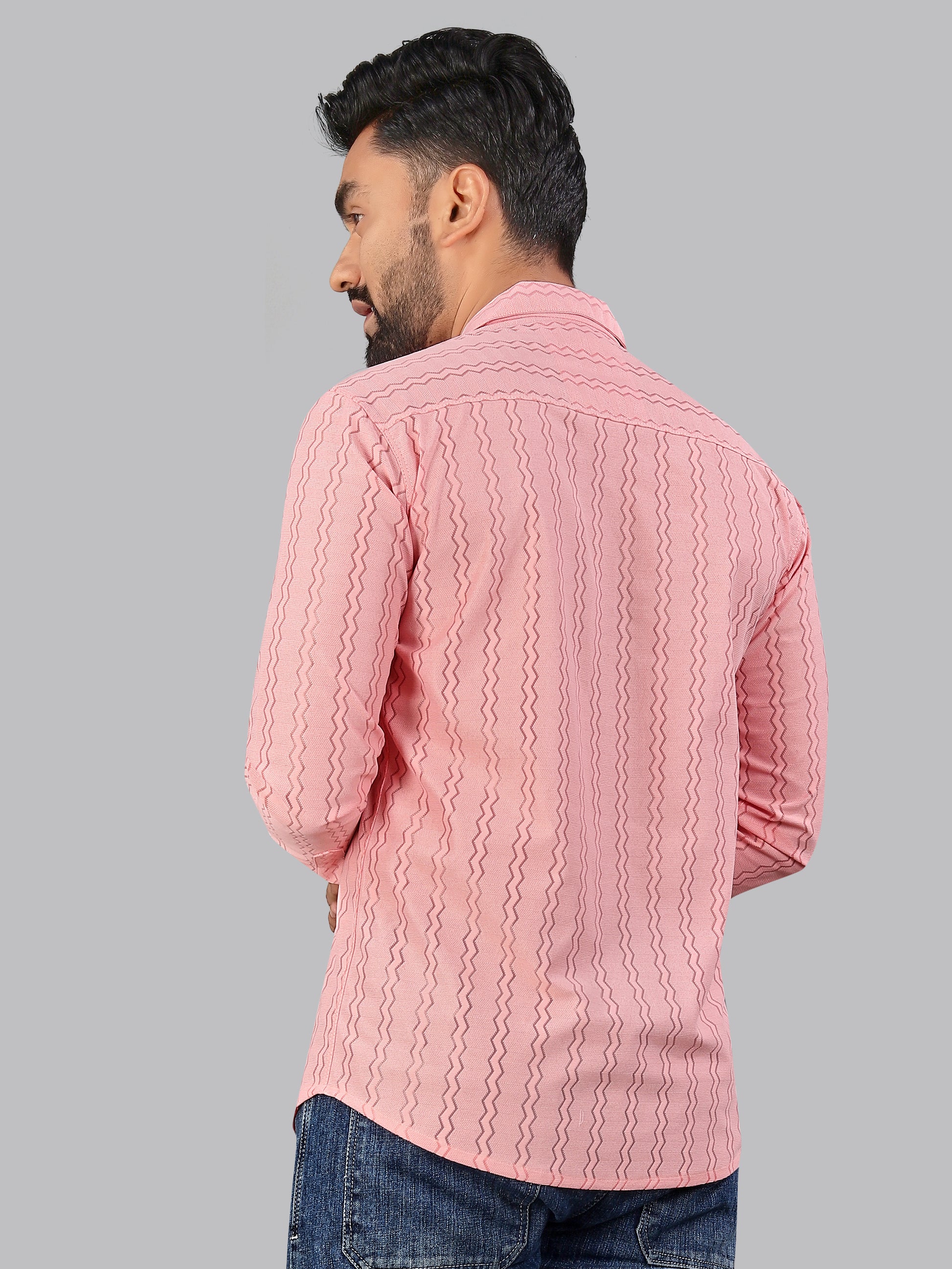Pink Zig zag Textured Full Sleeves Casual Shirt