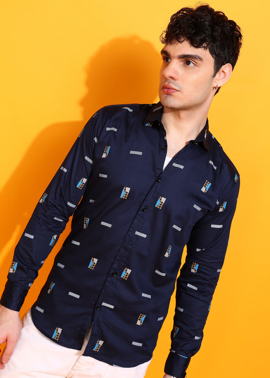 Cream Printed Casual Shirt For Men