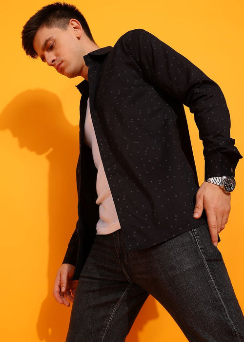 Polka Print Casual Black Shirt For Men