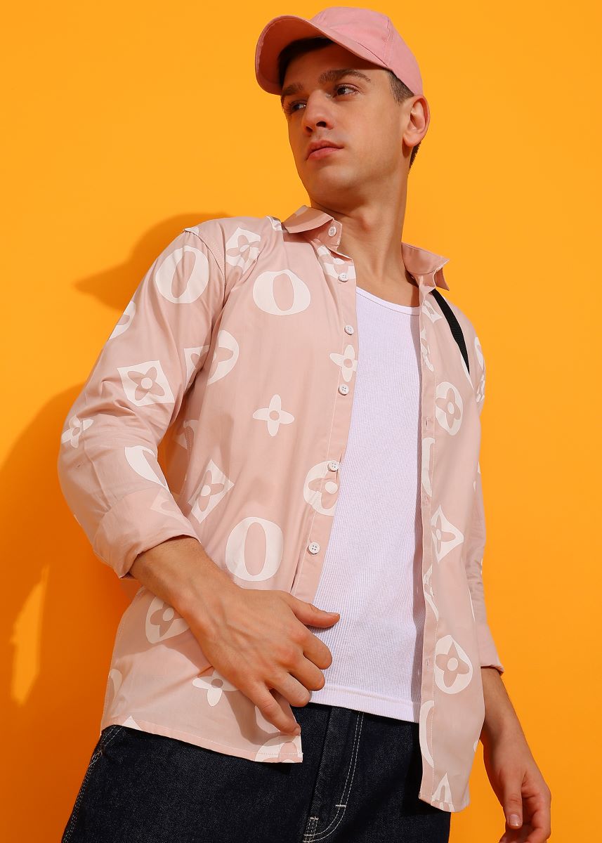 LV Printed Pink Casual Shirt For Men