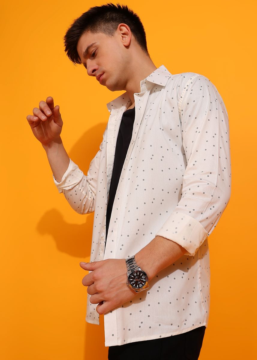 Polka Print Casual White Shirt For Men