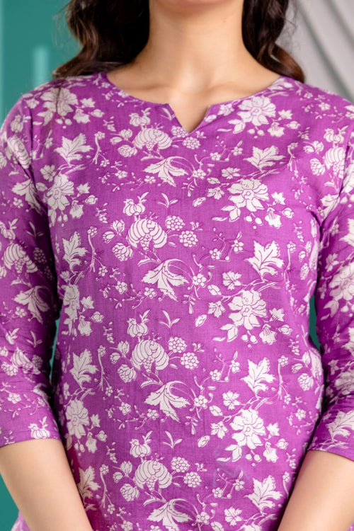 Floral Jaal Purple Print Cotton Co-ord set.