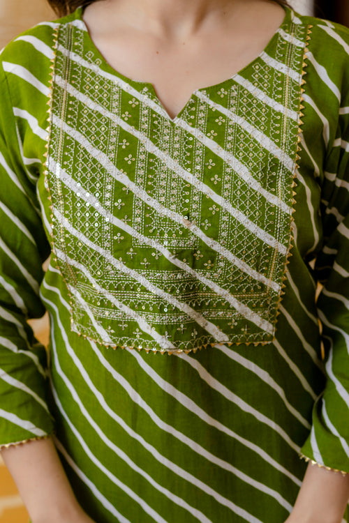 Green Printed Embroidered Pure Cotton Straight Kurta.