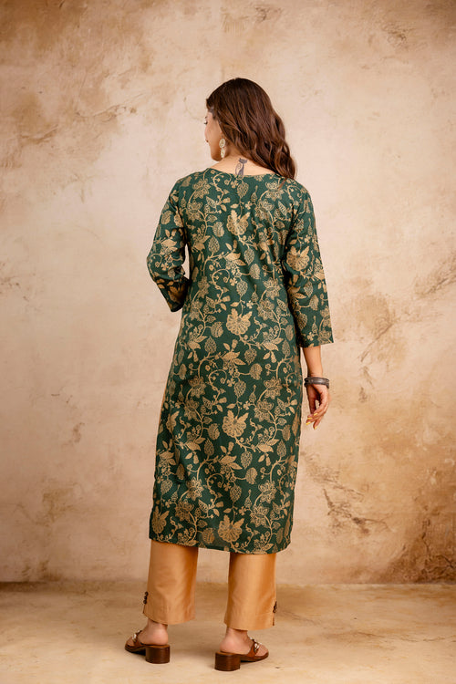 Green Jaal Printed Embroidered Kurta.