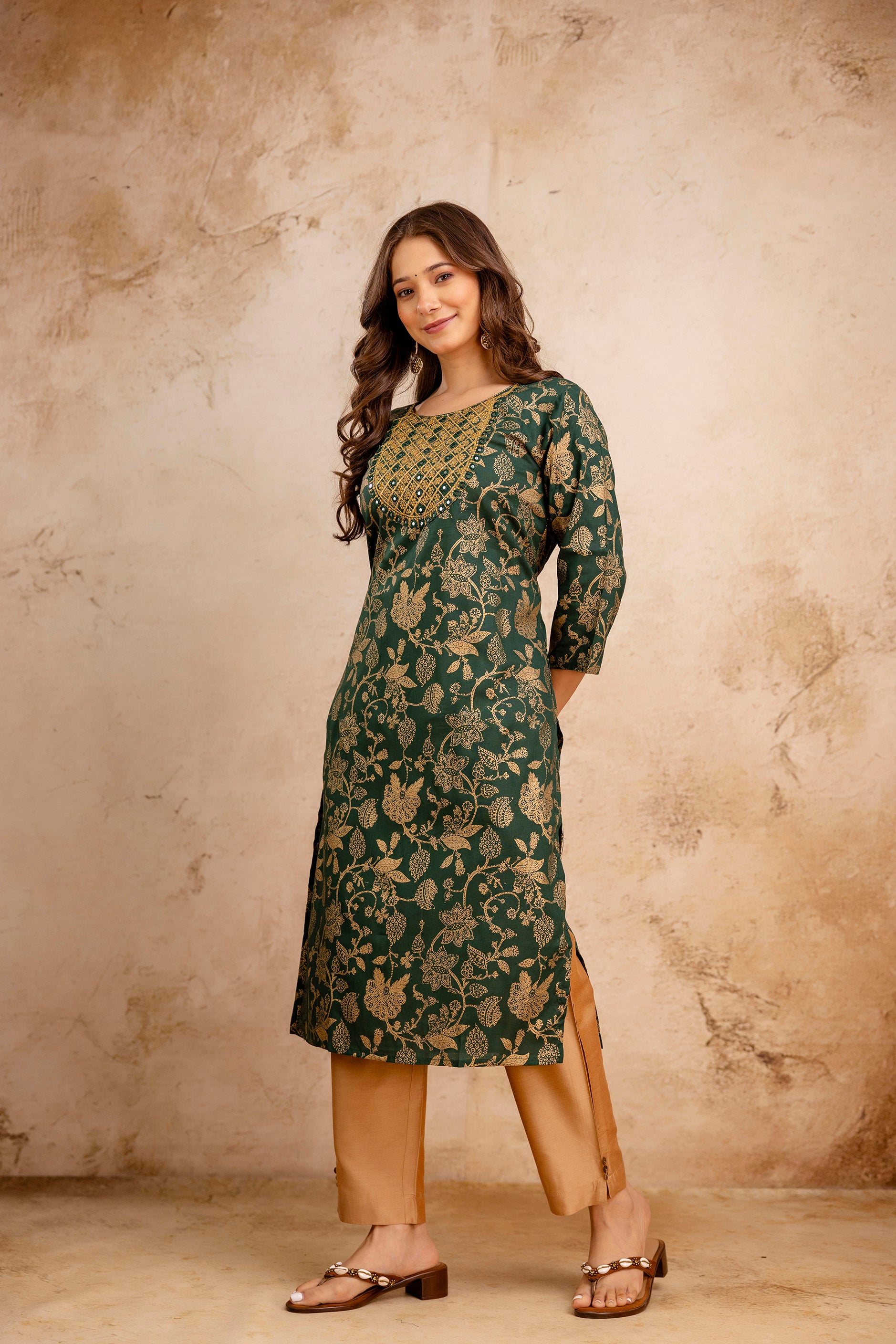 Green Jaal Printed Embroidered Kurta.
