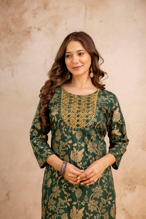 Green Jaal Printed Embroidered Kurta.