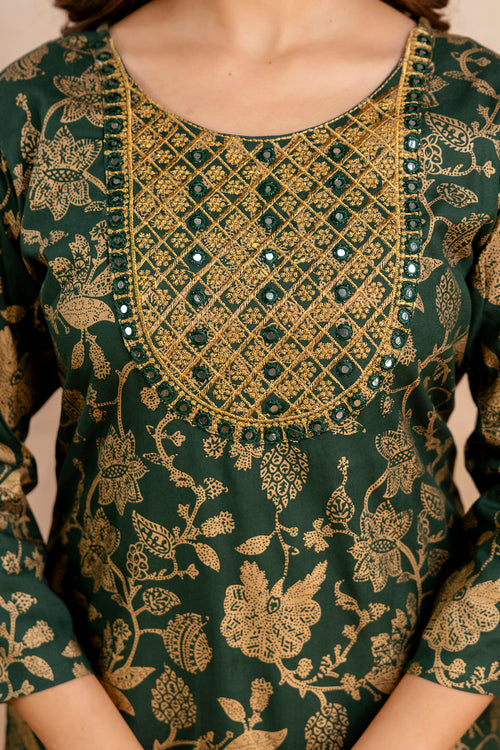 Green Jaal Printed Embroidered Kurta.