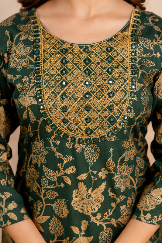 Green Jaal Printed Embroidered Kurta.