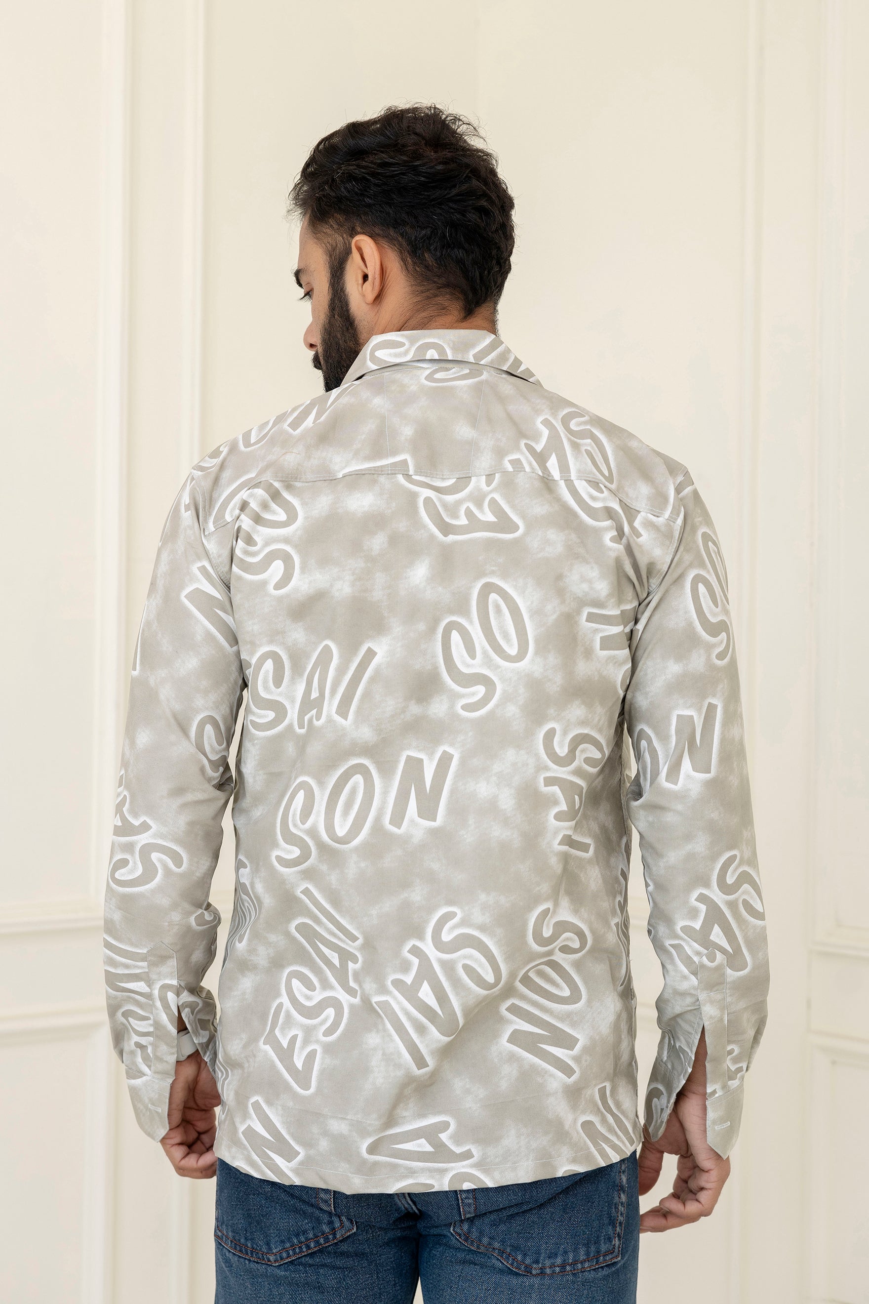 Alphabet Print Zip Beige Shirt
