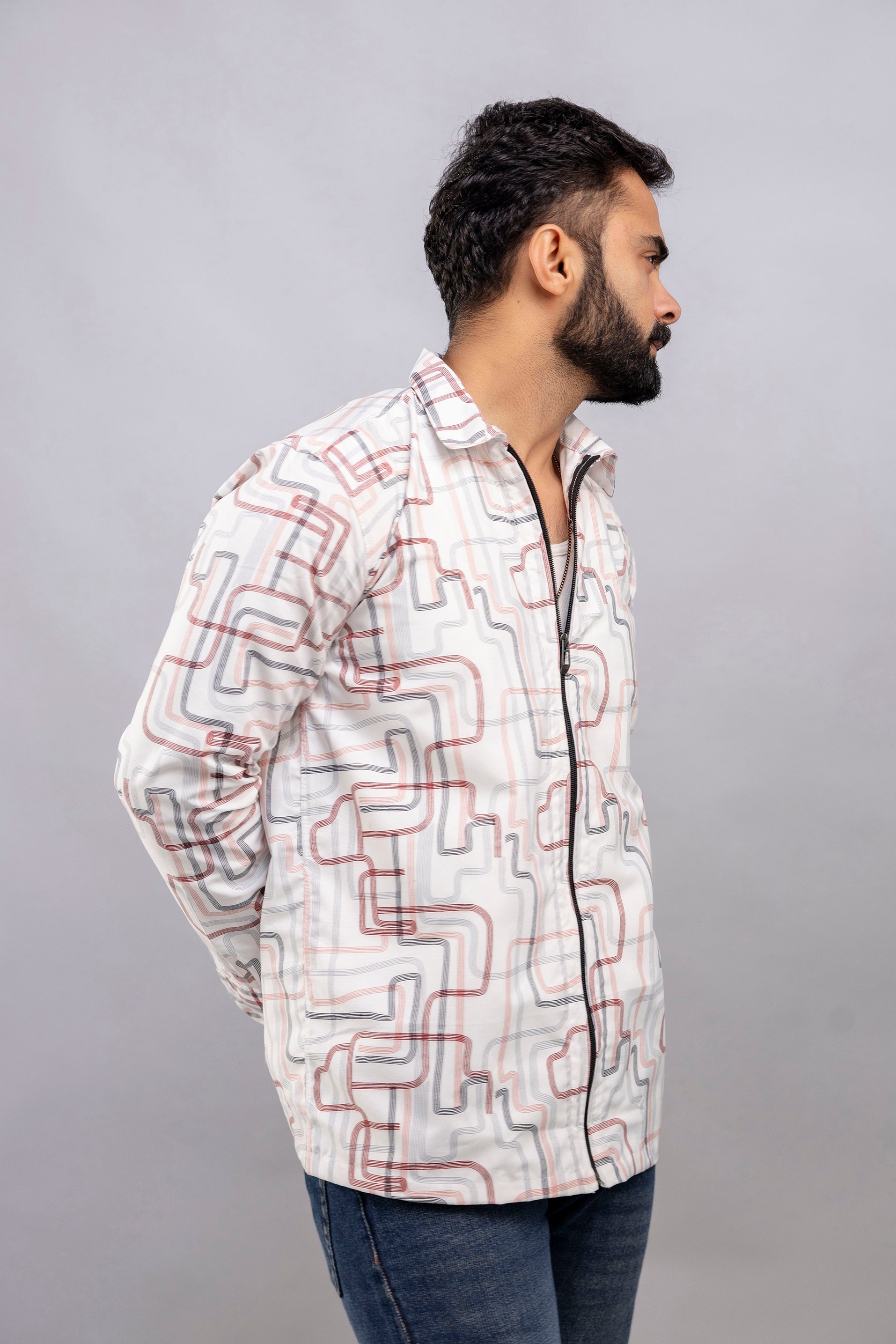 Graphic Print Zip Pink Shirt