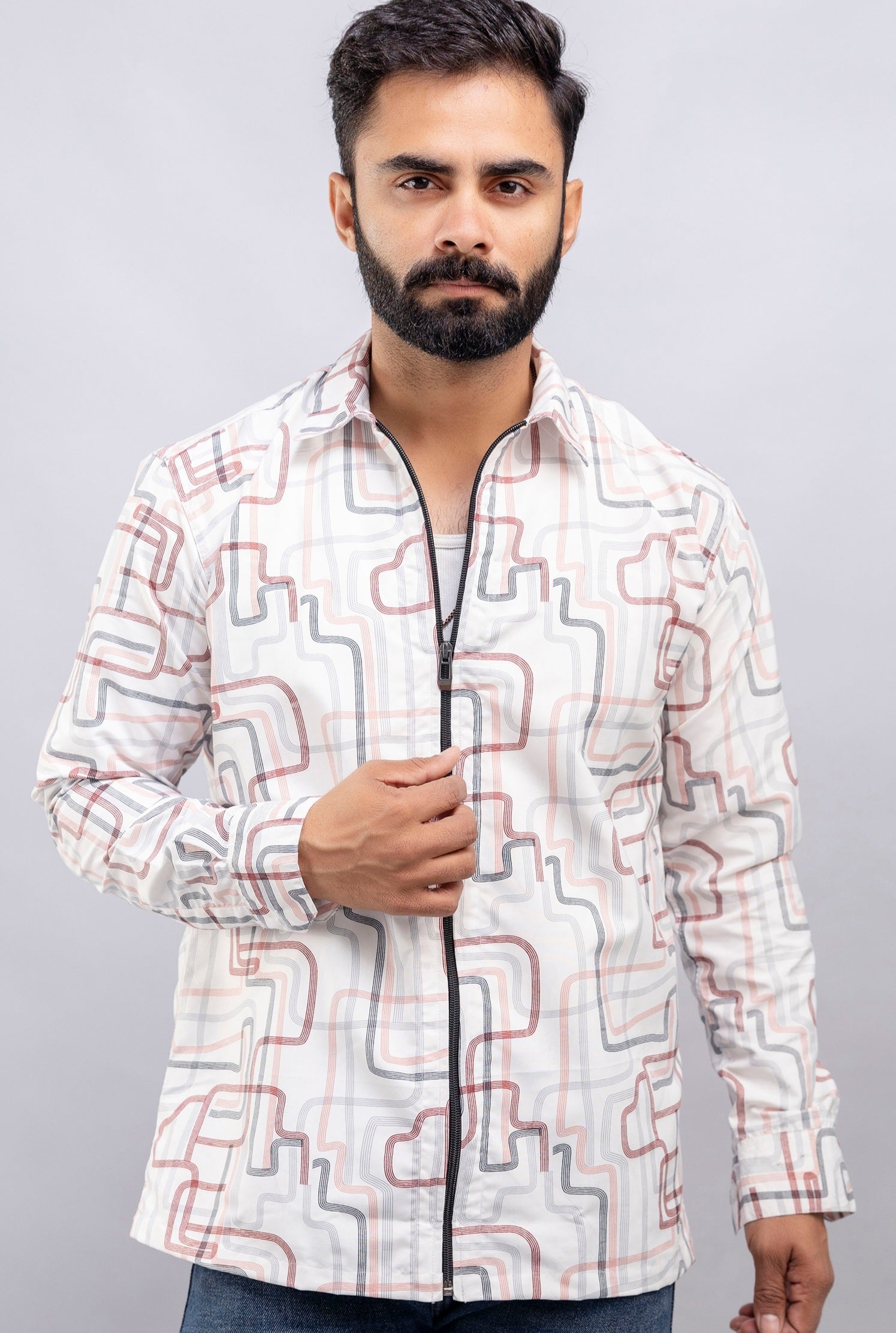 Graphic Print Zip Pink Shirt