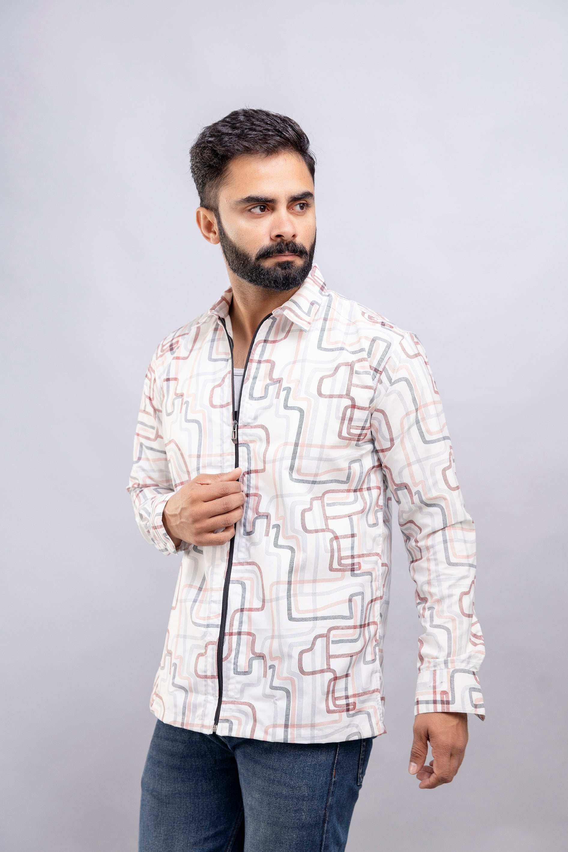 Graphic Print Zip Pink Shirt