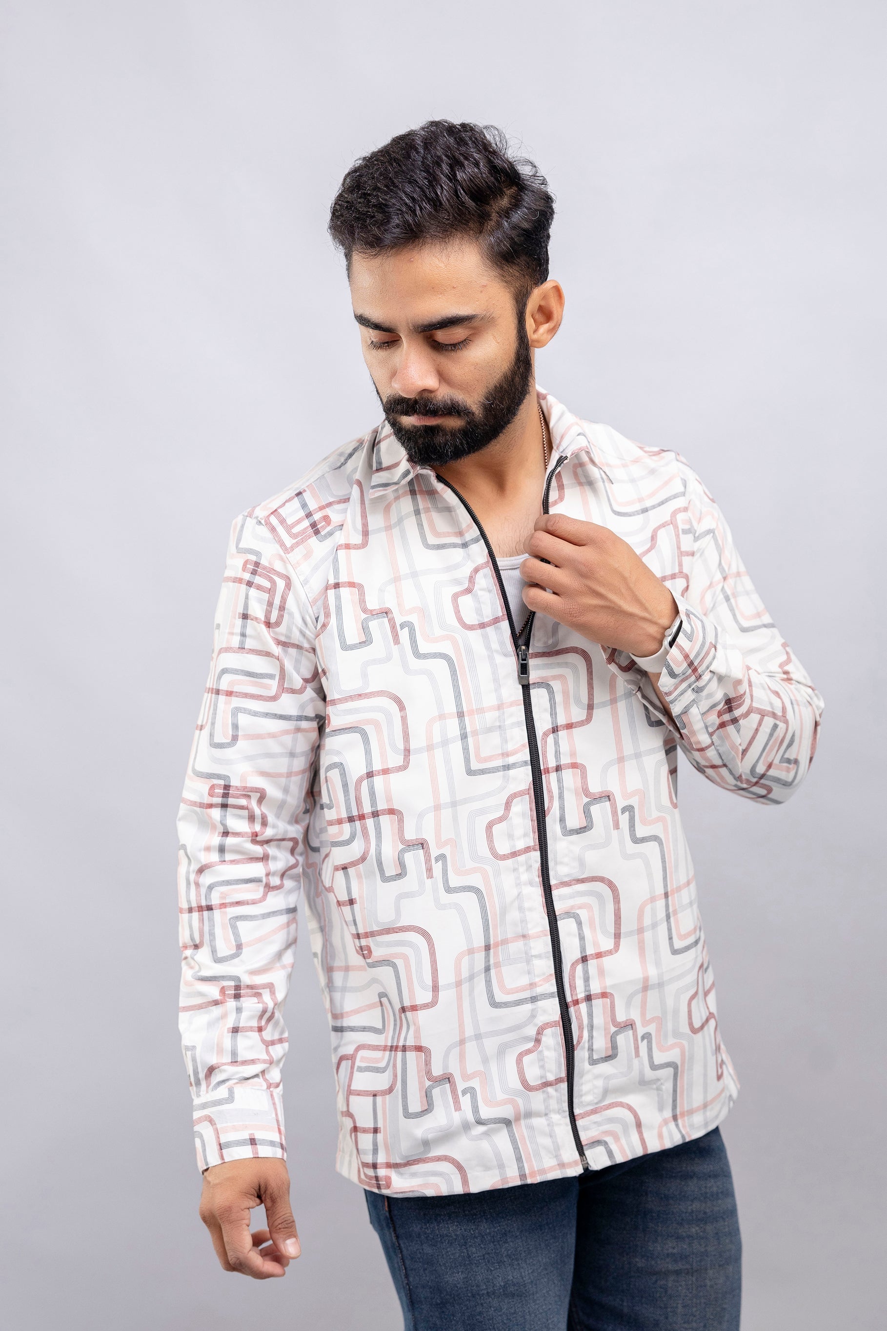 Graphic Print Zip Pink Shirt