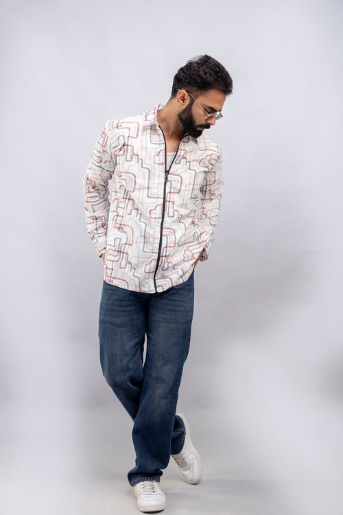 Graphic Print Zip Pink Shirt