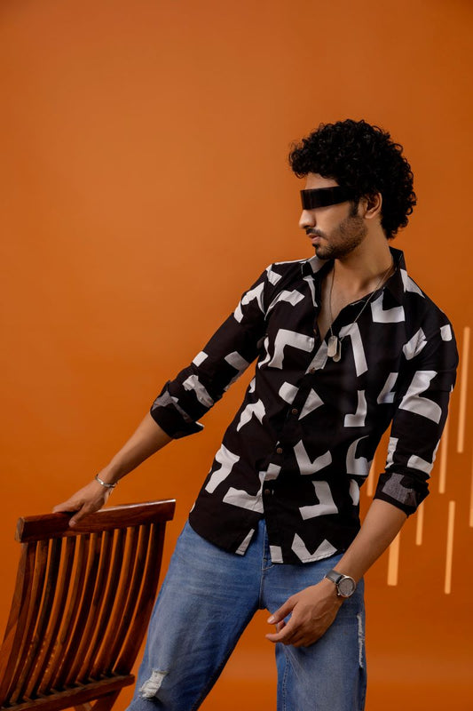 Abstract Full Sleeves Black Shirt