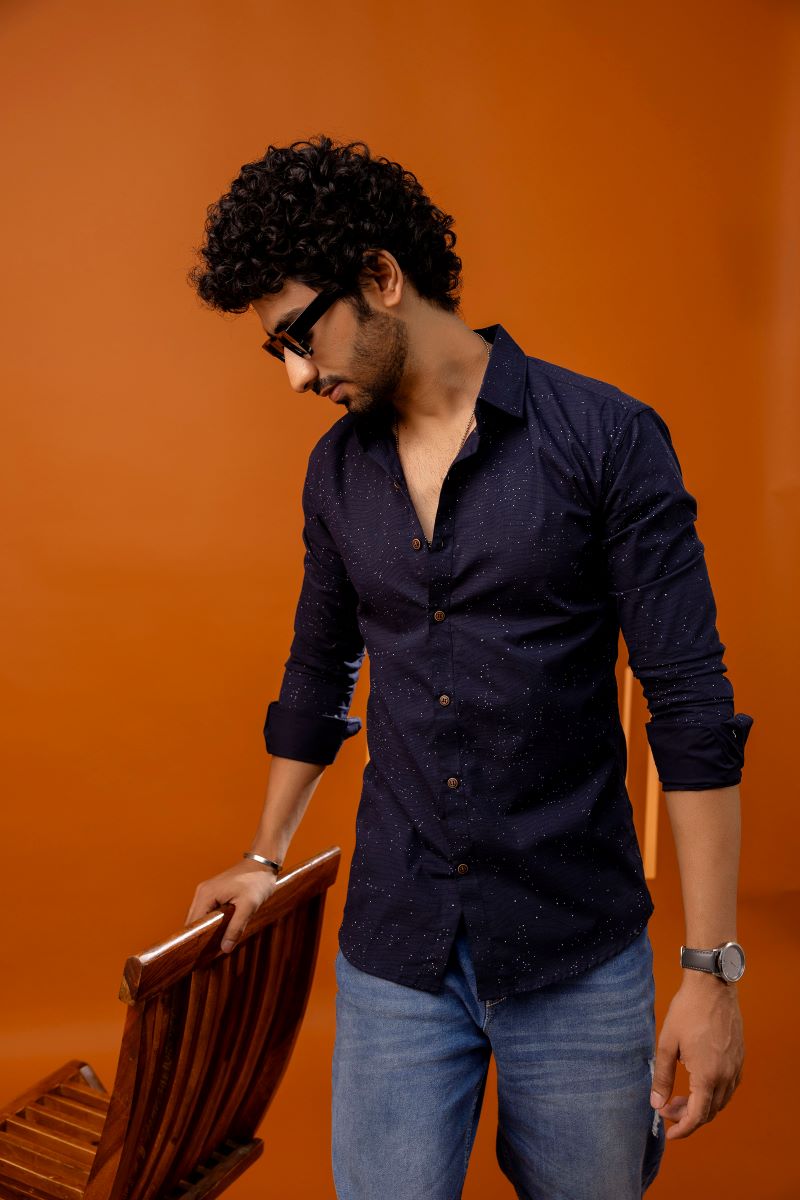 Graphic Printed Dark Blue Shirt For Men