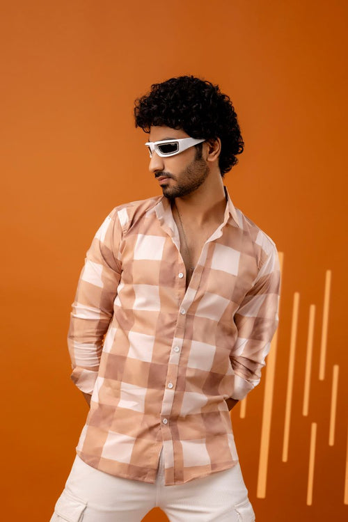 Trendy Checkered Pink Shirt For Men.