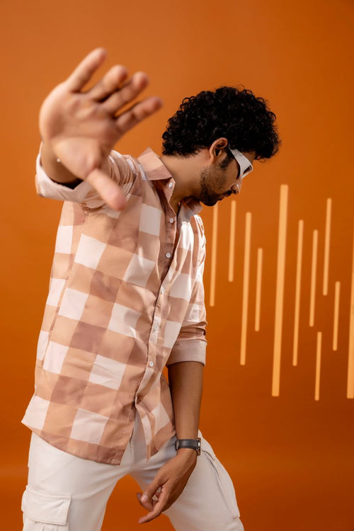 Trendy Checkered Pink Shirt For Men.