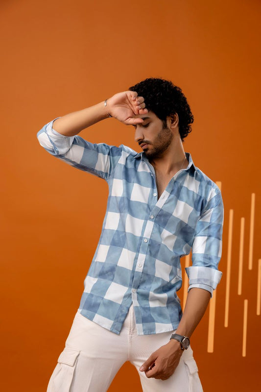 Trendy Checkered Blue Shirt For Men.