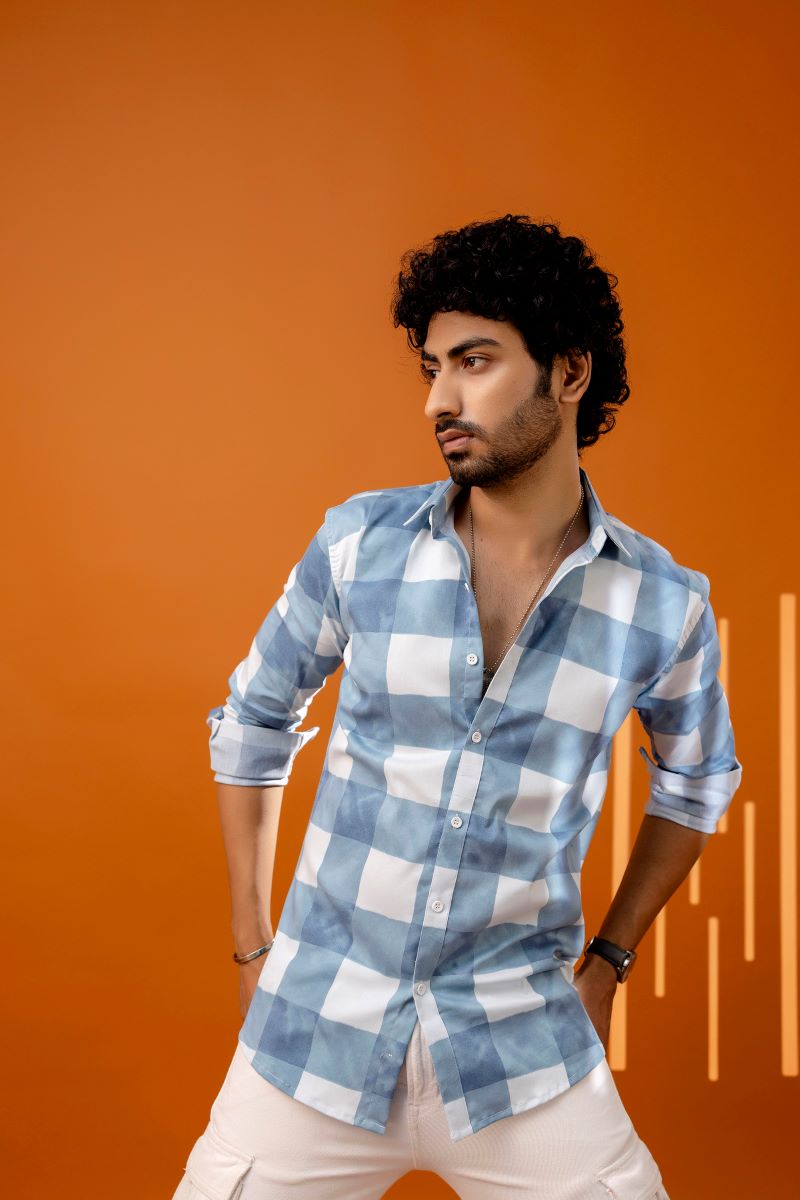 Trendy Checkered Blue Shirt For Men.