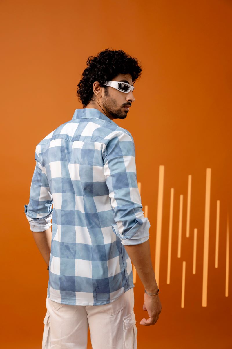 Trendy Checkered Blue Shirt For Men.