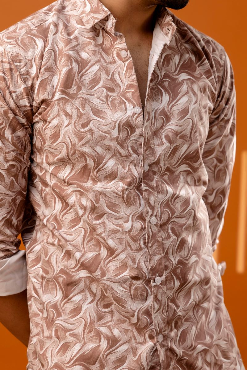 Graphic Printed Beige Full Sleeves Shirt For Men