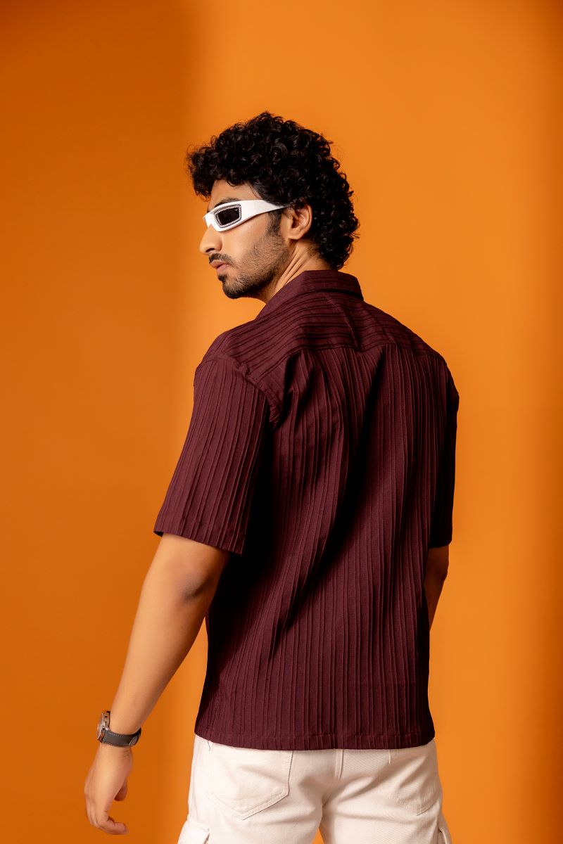 Lining textured Maroon Oversize Shirt