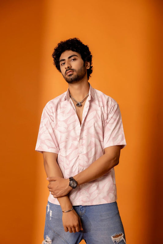 Leafy Printed Pink Shirt For Men