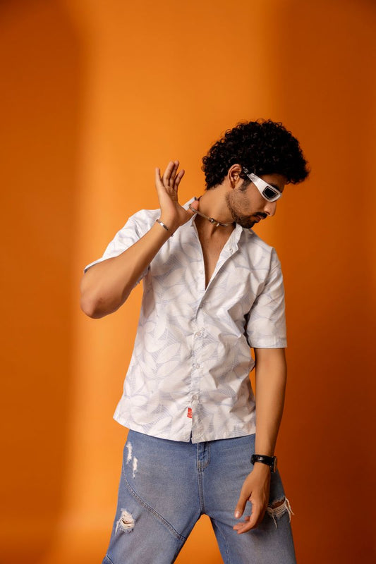 Leafy Printed Blue Shirt For Men