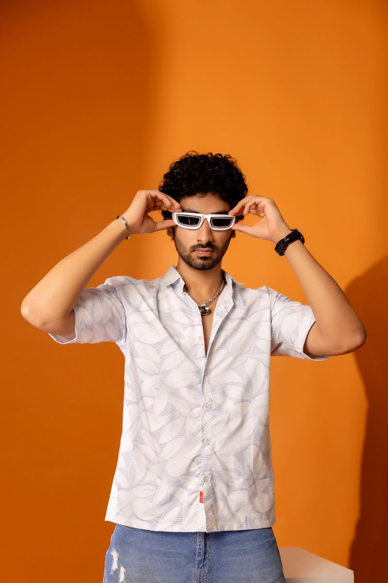 Leafy Printed Blue Shirt For Men.