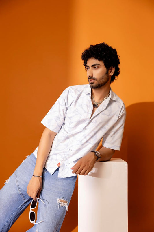 Leafy Printed Blue Shirt For Men