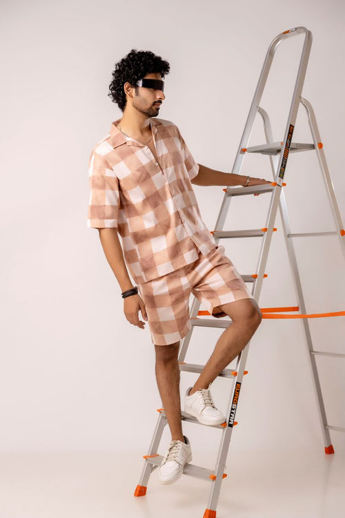 Checkered Print Peach Co-Ords.