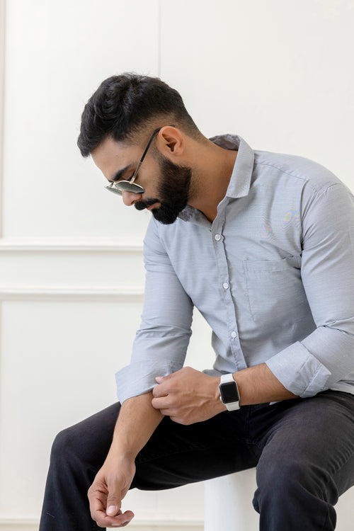 Grey Solid Full Sleeves Casual Shirt