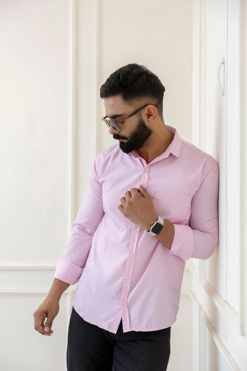Pink Solid Full Sleeves Casual Shirt