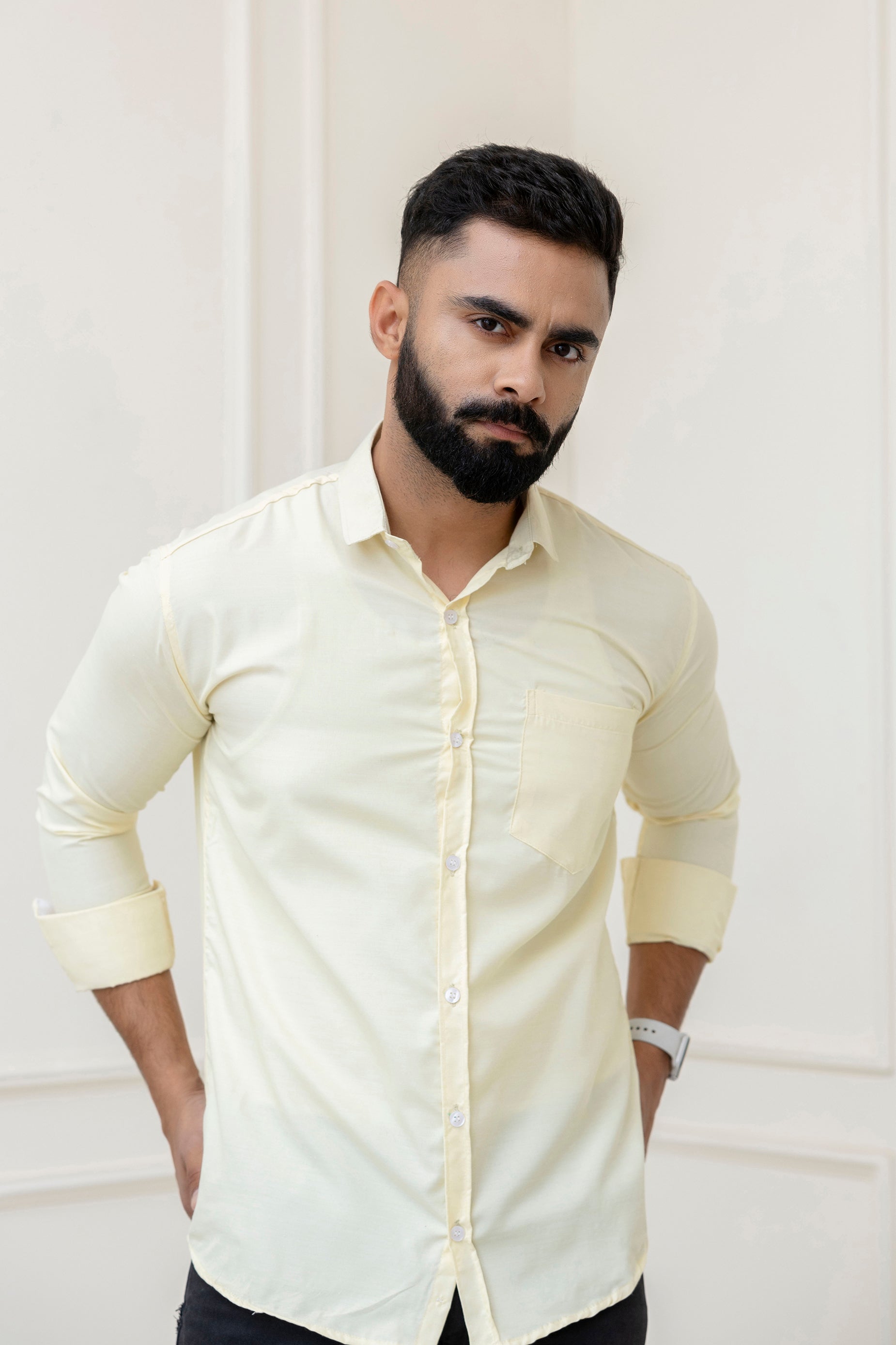 Lemon Solid Full Sleeves Casual Shirt