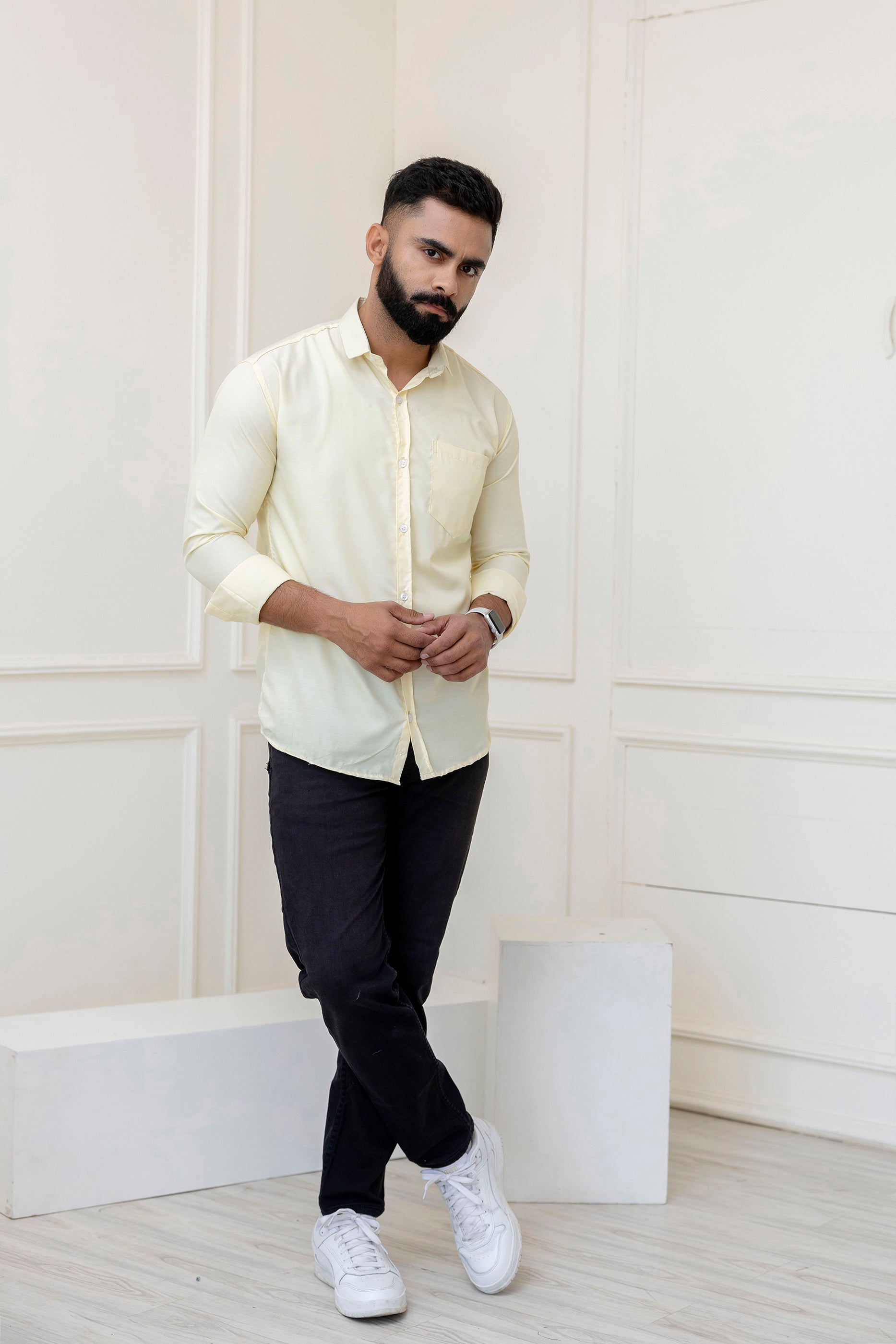 Lemon Solid Full Sleeves Casual Shirt