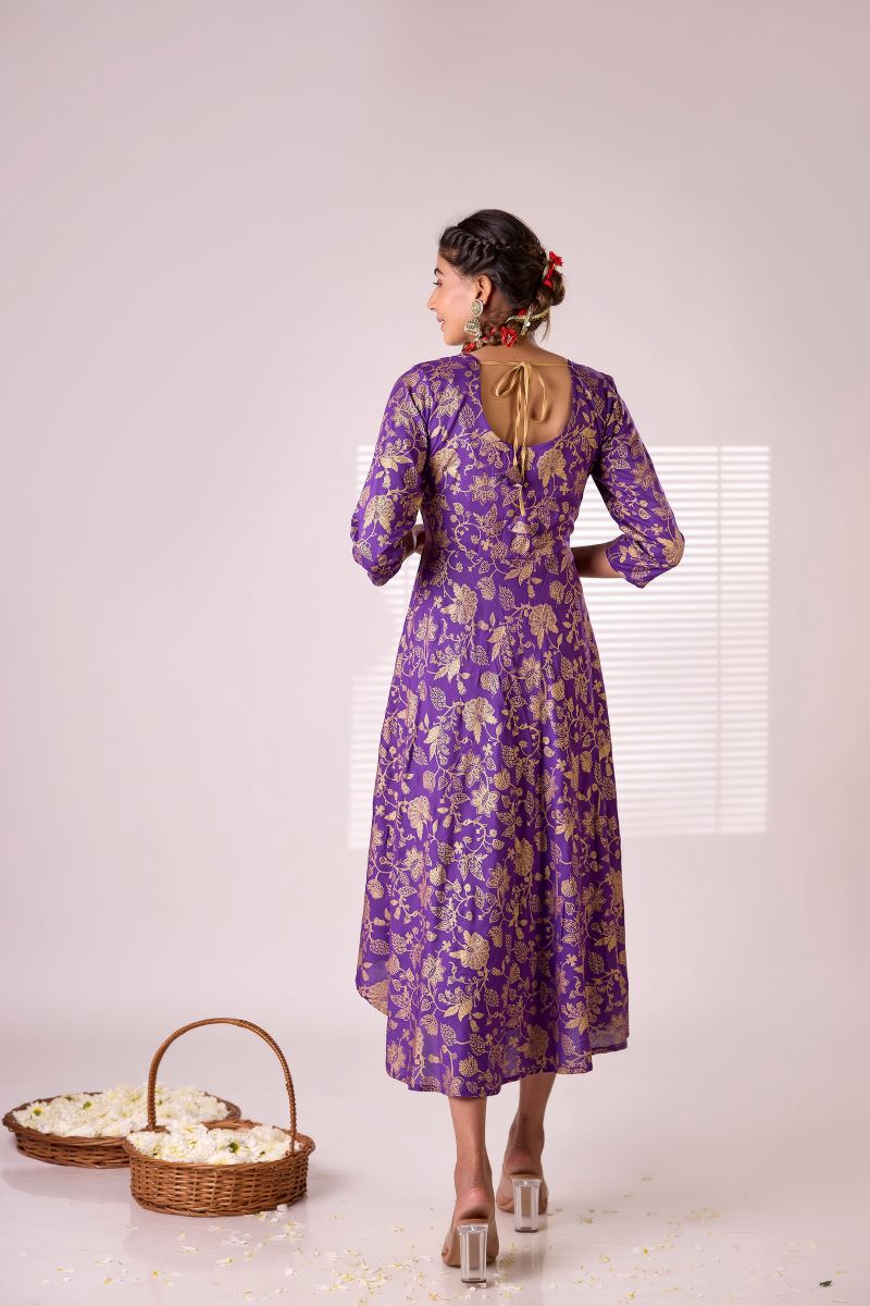 Purple Embroidered Long Anarkali Kurta For Women.